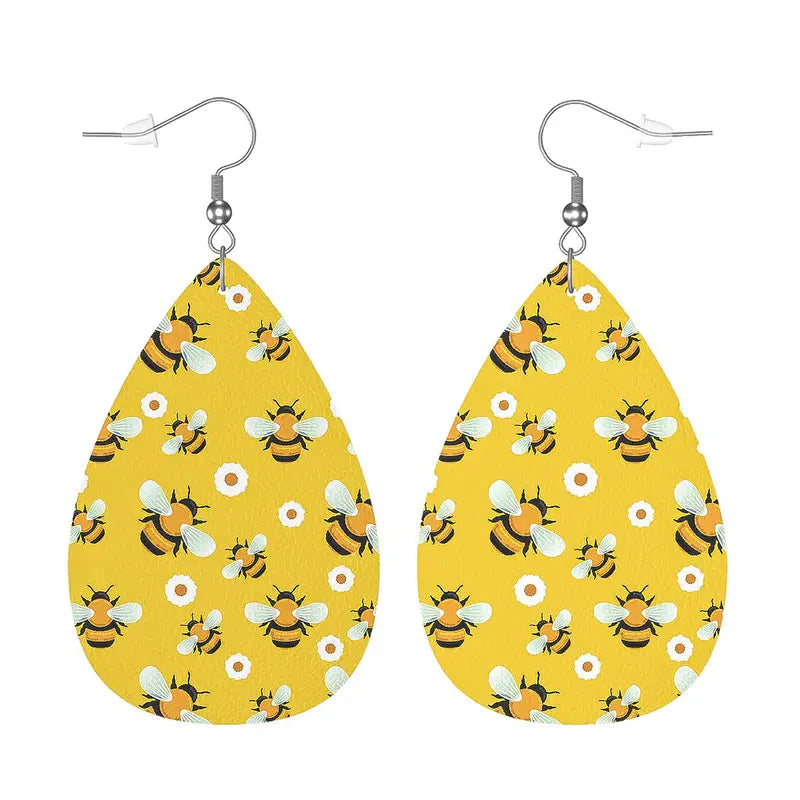 "Bee Festival" Faux Leather Statement Earrings