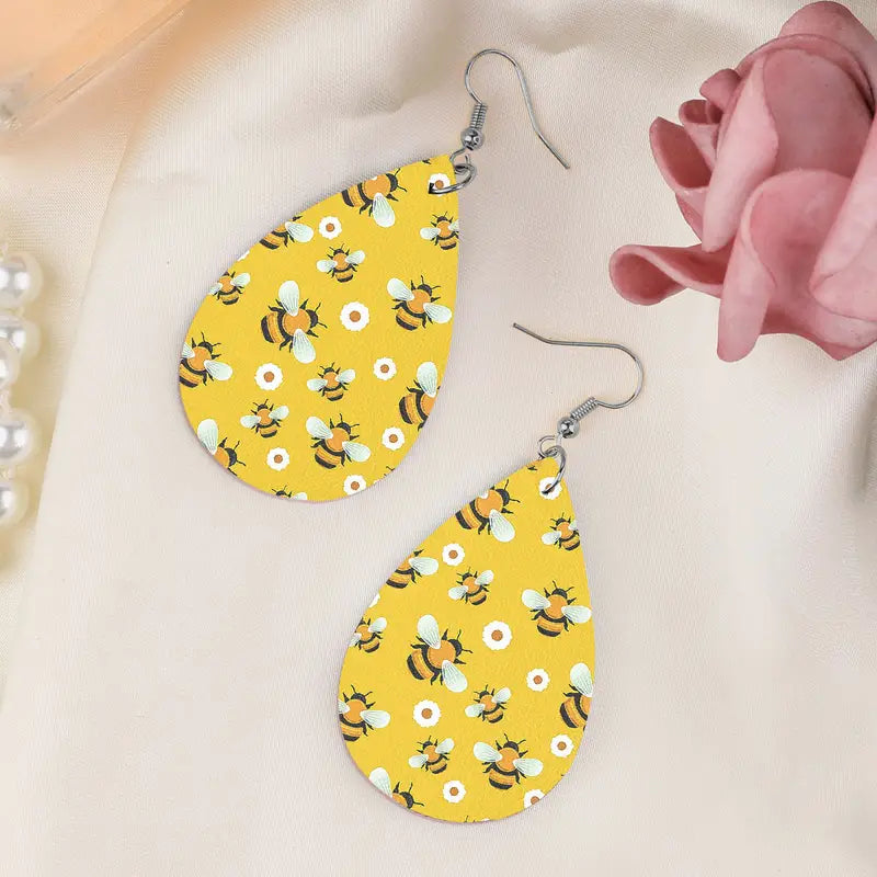 "Bee Festival" Faux Leather Statement Earrings