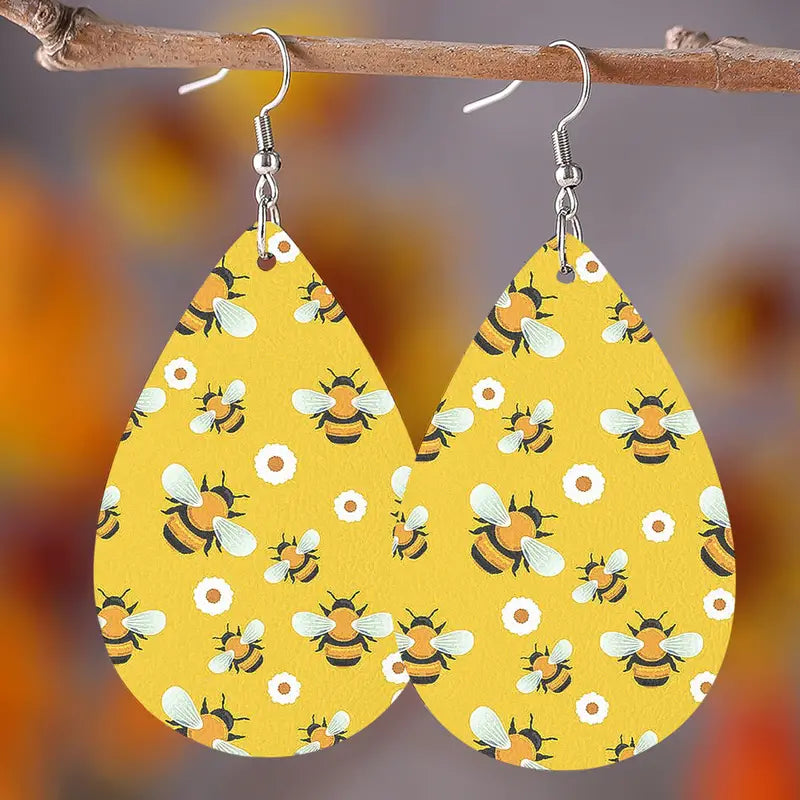 "Bee Festival" Faux Leather Statement Earrings