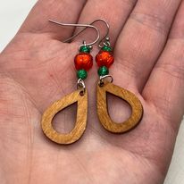 Christmas Bead and Wood Drop Earrings--Handcrafted