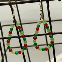 Christmas Holiday Beaded Teardrop Hoop Earrings--Handcrafted