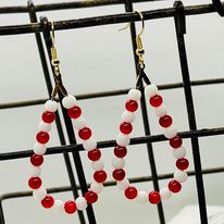 Christmas Holiday Beaded Teardrop Hoop Earrings--Handcrafted
