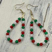 Christmas Holiday Beaded Teardrop Hoop Earrings--Handcrafted