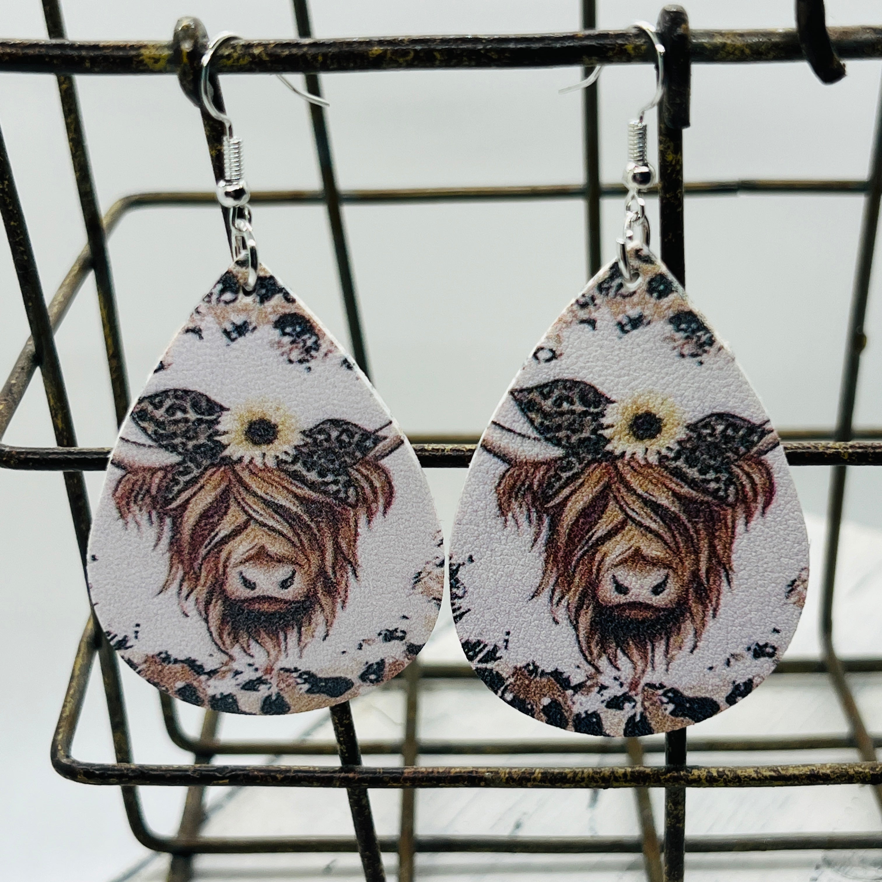 Highland Cow Faux Leather Dangle Earrings
