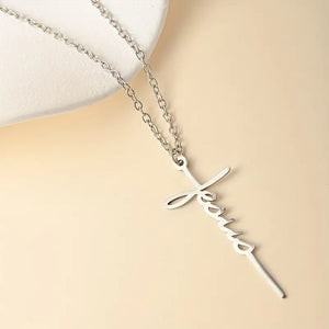 "Jesus" Message Cross Word Pendant Necklace