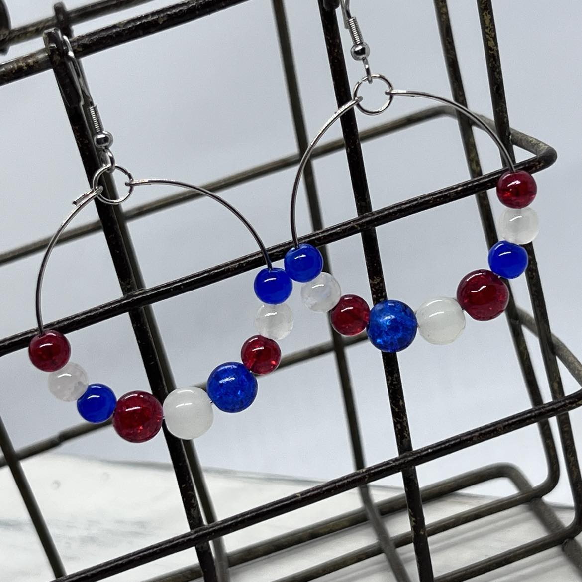 "Amanda" Patriotic Beaded Hoop Earrings--Handcrafted