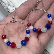 "Amanda" Patriotic Beaded Hoop Earrings--Handcrafted