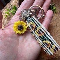 Sunflower Keychain, Handbag Clip Decor -- Handcrafted