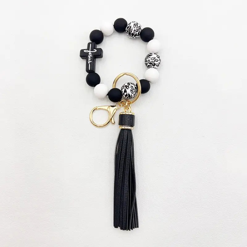 "Jesus" Silicone Beaded Wristlet Keychain, Various Colors