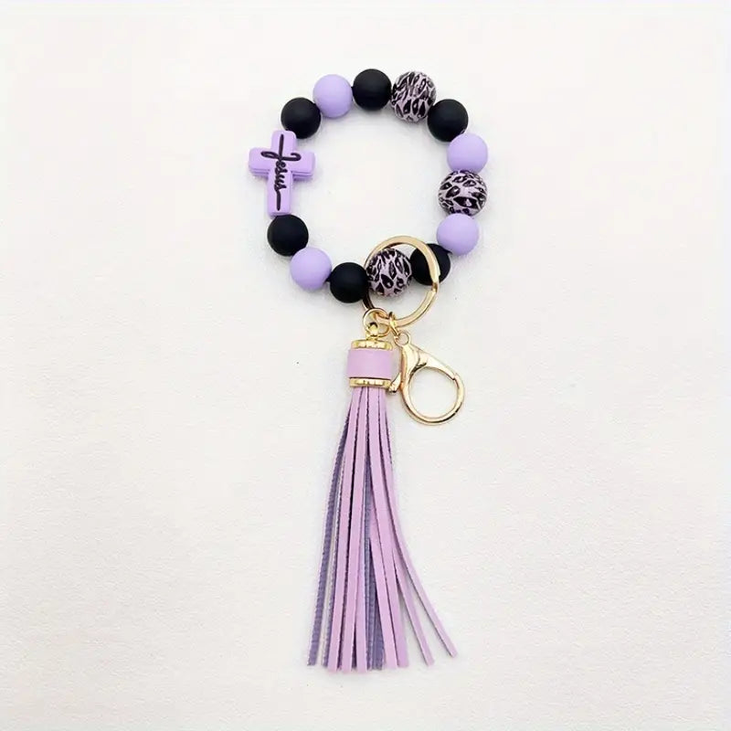 "Jesus" Silicone Beaded Wristlet Keychain, Various Colors