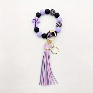 "Jesus" Silicone Beaded Wristlet Keychain, Various Colors