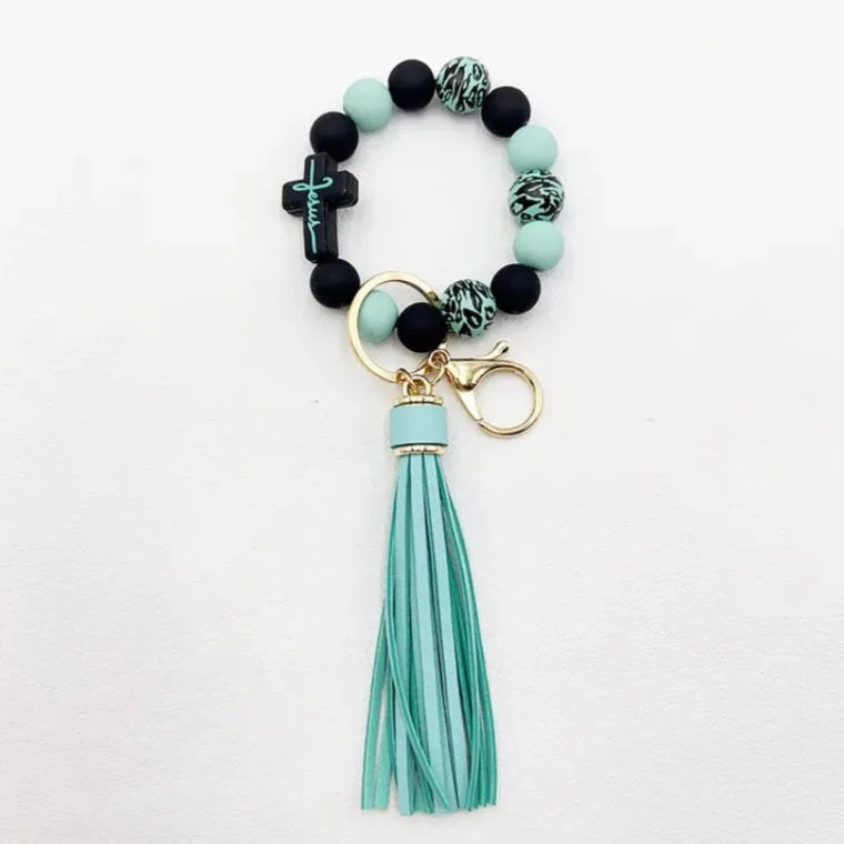 "Jesus" Silicone Beaded Wristlet Keychain, Various Colors