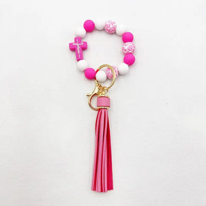 "Jesus" Silicone Beaded Wristlet Keychain, Various Colors