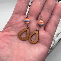 "Rainbow Berry" Bead and Wood Drop Earrings--Handcrafted