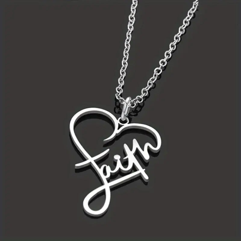 "Heart of Faith" Stainless Steel Pendant Necklace