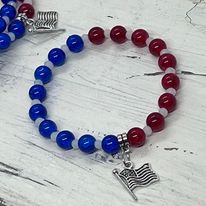 "Stars & Stripes” Stretch Beaded Charm Bracelet—Handcrafted