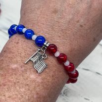 "Stars & Stripes” Stretch Beaded Charm Bracelet—Handcrafted