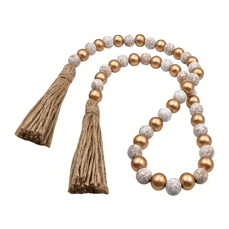 "Gold and Frost" Farmhouse Wood Bead Garland