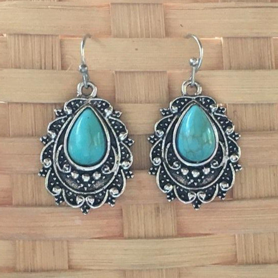 "Terése" Antique Silver Turquoise Teardrop Statement Earrings