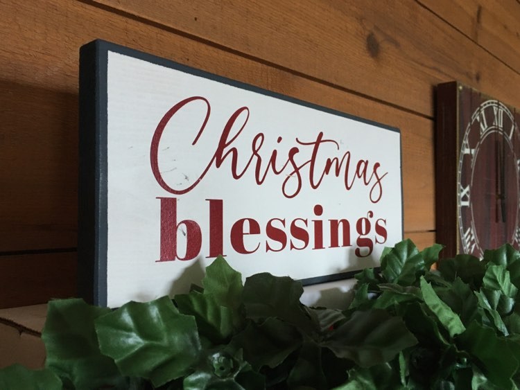 "Christmas Blessings" Handcrafted Wood Sign -- 5.5" x 13"