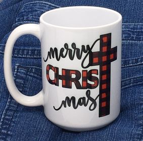 Cross "Merry Christ-mas" Buffalo Plaid Mug