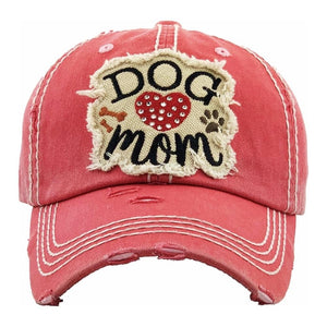 "Dog Mom" Salmon Baseball Cap with Rhinestones Heart