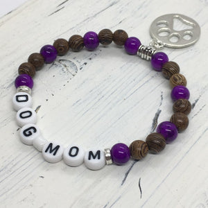 “Dog Mom” Stretch Message Charm Bracelets—Handcrafted