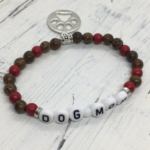 “Dog Mom” Stretch Message Charm Bracelets—Handcrafted