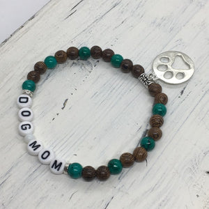 “Dog Mom” Stretch Message Charm Bracelets—Handcrafted