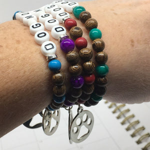 “Dog Mom” Stretch Message Charm Bracelets—Handcrafted