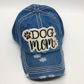 "Dog Mom" Embroidered Denim Blue Baseball Cap