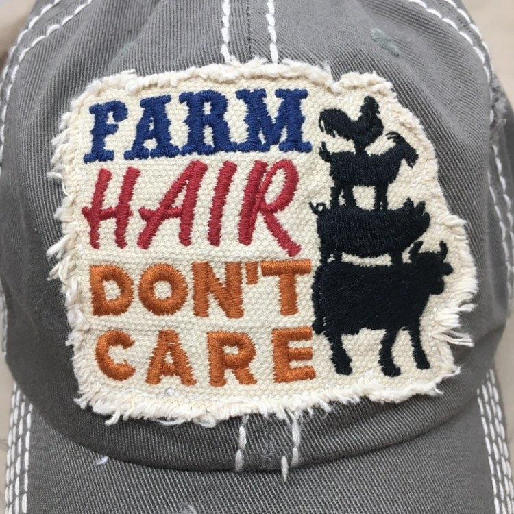 "Farm Hair, Don't Care" Vintage Embroidered Baseball Cap