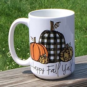 "Happy Fall Y'all" Plaid Pumpkin Mug