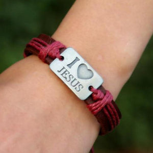 "I Love Jesus" Rustic Leather Statement Bracelet