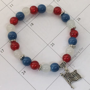 “Land That I Love” Stretch Beaded Charm Bracelet—Handcrafted