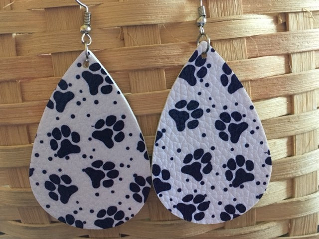"Pawla" Dog Paw Print Faux Leather Statement Earrings