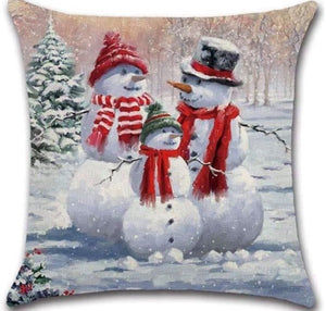 Snowman Family Vintage-Look Throw Pillow Cover