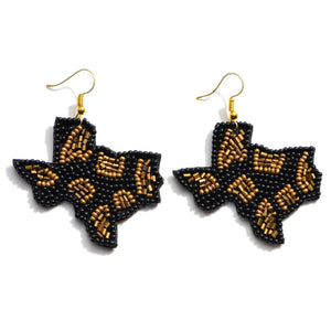 "Texas Strong" Seed Bead Animal Print Statement Earrings--Black, Handmade