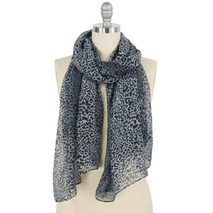 "Shania" Sheer Ombre Leopard Print Fashion Scarf--Gray