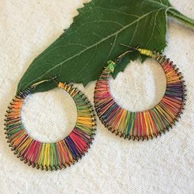 "String Art" Boho Chic Antique Bronze Multi-colored String Hoop Earrings