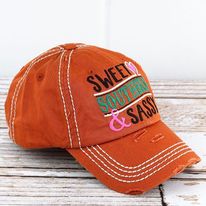 "Sweet Southern & Sassy" Vintage Embroidered Baseball Cap--Orange