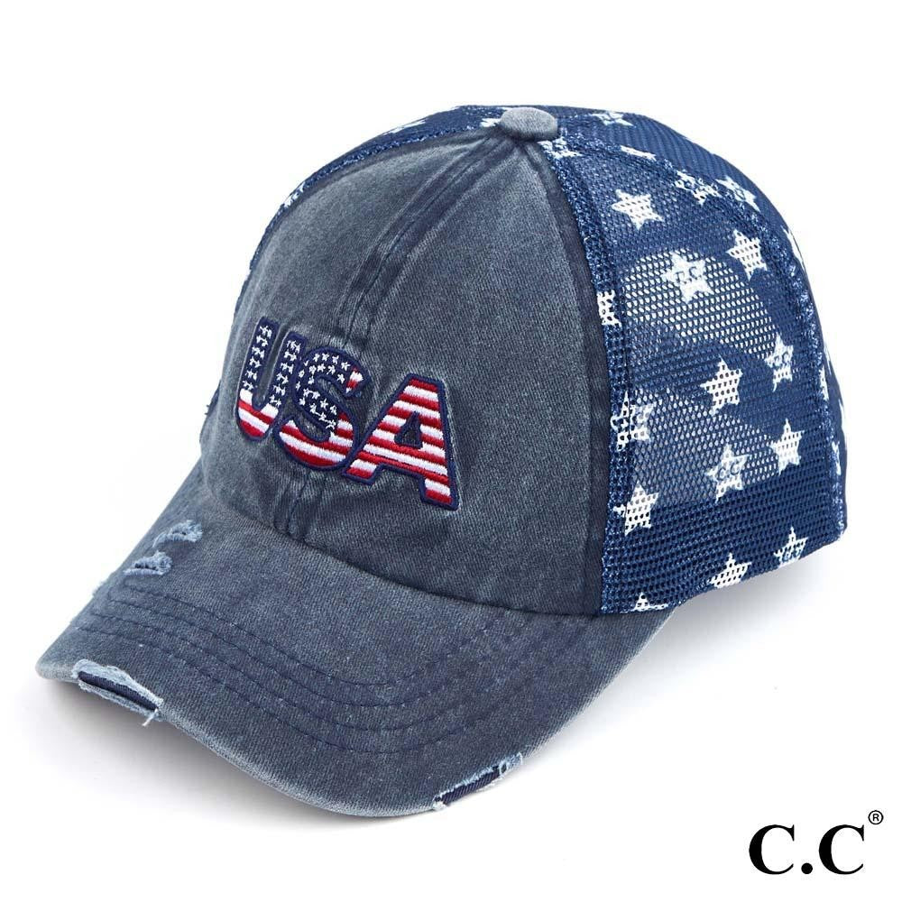 USA and Stars Distressed Baseball Cap