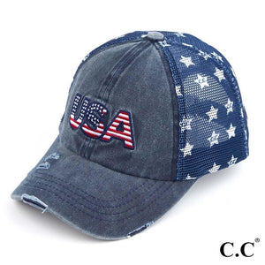 USA and Stars Distressed Baseball Cap