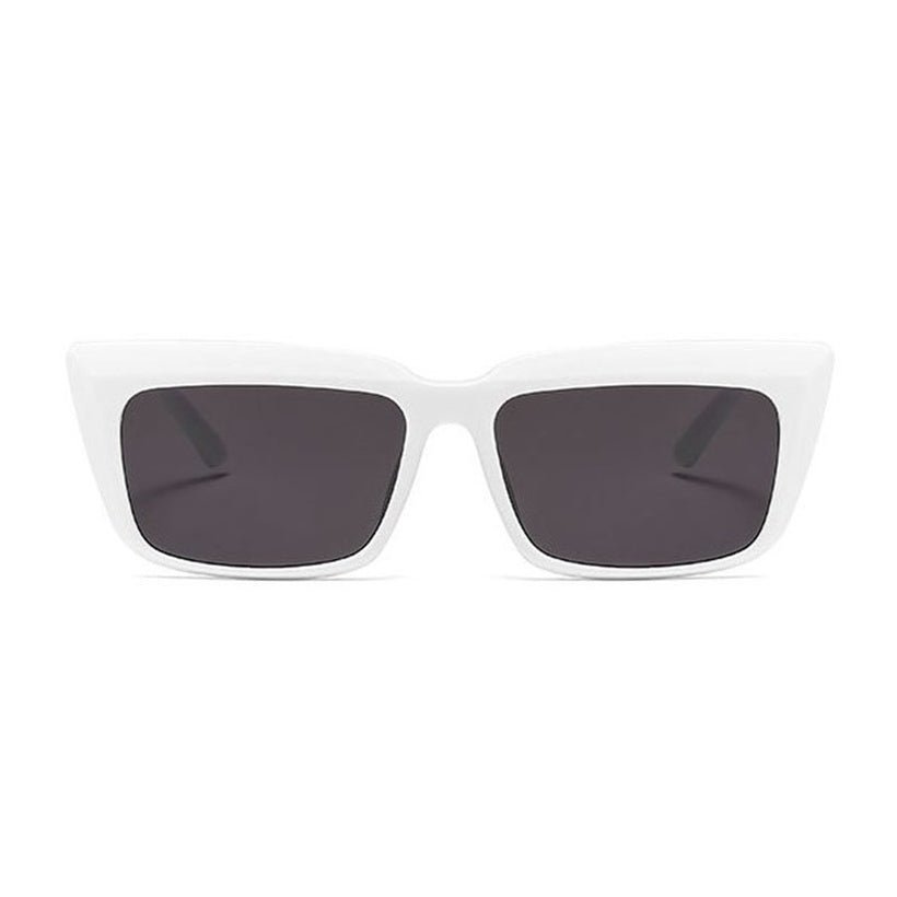 “Trinidee" Oversized Cat-Eye Flat Top Retro Fashion Sunglasses--White