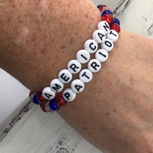 “American" "Patriot” Stretch Beaded Charm Message Bracelets—Handcrafted