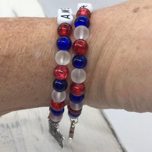 “American" "Patriot” Stretch Beaded Charm Message Bracelets—Handcrafted