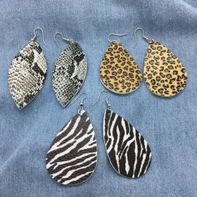 “Afrika” Animal Print Faux Leather Statement Earrings-Set of 3
