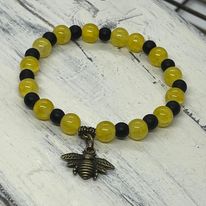 "Bee Blessed" Stretch Beaded Charm Bracelet -- Handcrafted