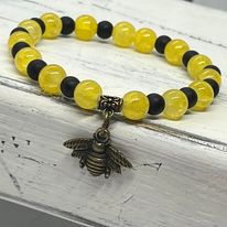 "Bee Blessed” Stretch Beaded Charm Bracelet -- Handcrafted