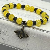 "Bee Blessed" Stretch Beaded Charm Bracelet -- Handcrafted